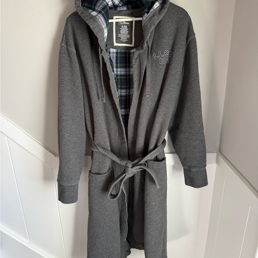 L.L. Bean Gray Plaid-Lined Robe